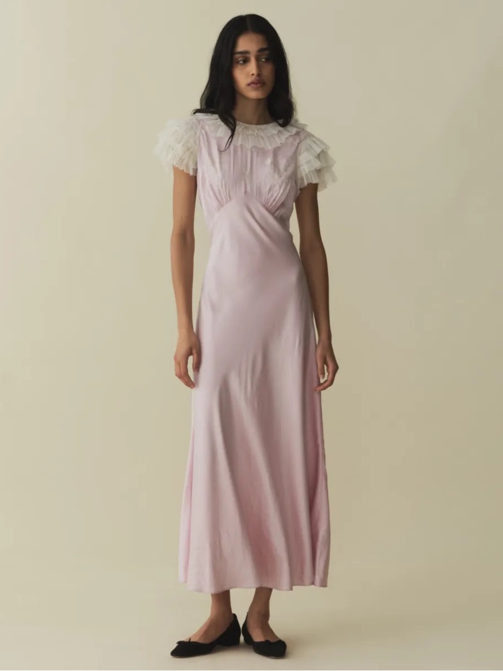 Doen Evonne Silk Embroidered Tulle Ruffle Short Sleeve Maxi Dress Purple Thistle